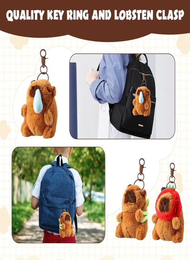 ROBOHOOK Cute Keychain 3Pcs Capybara Keychain Cute Plush Capybara Peluche for Party Backpack Birthday Gifts (Turtle Bag Strawberry Hat Snot Style) - Image 4